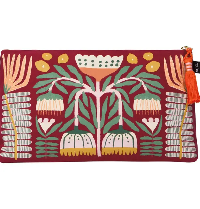 Bag | Cosmetic Large | Embroidered Velvet | Venus | Burgundy