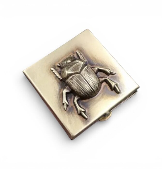 Pill Box | Square Brass 1.25" | Scarab Beetle