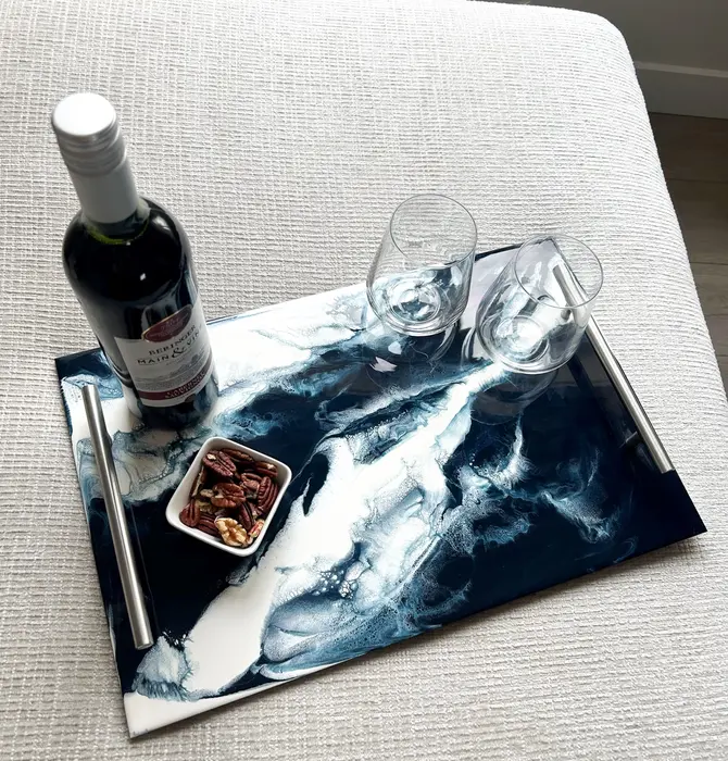Serving Tray | Handled | Acrylic + Resin | Navy White Metallic