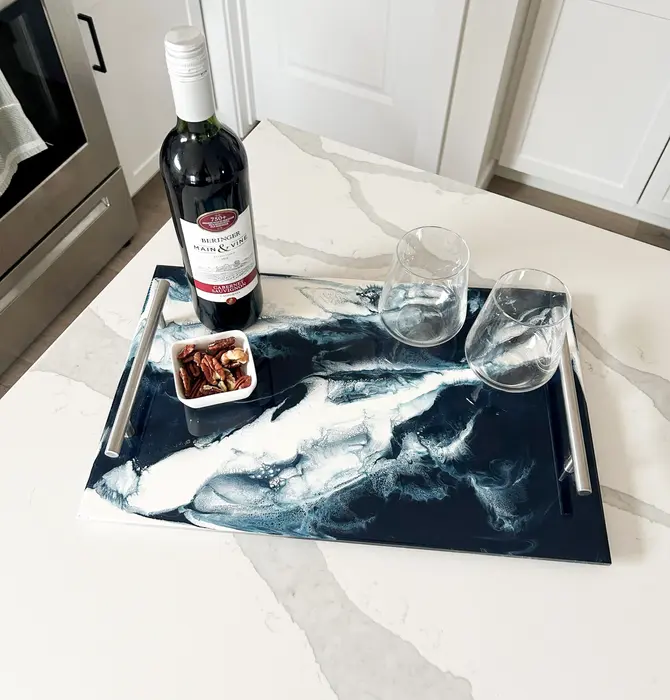 Serving Tray | Handled | Acrylic + Resin | Navy White Metallic