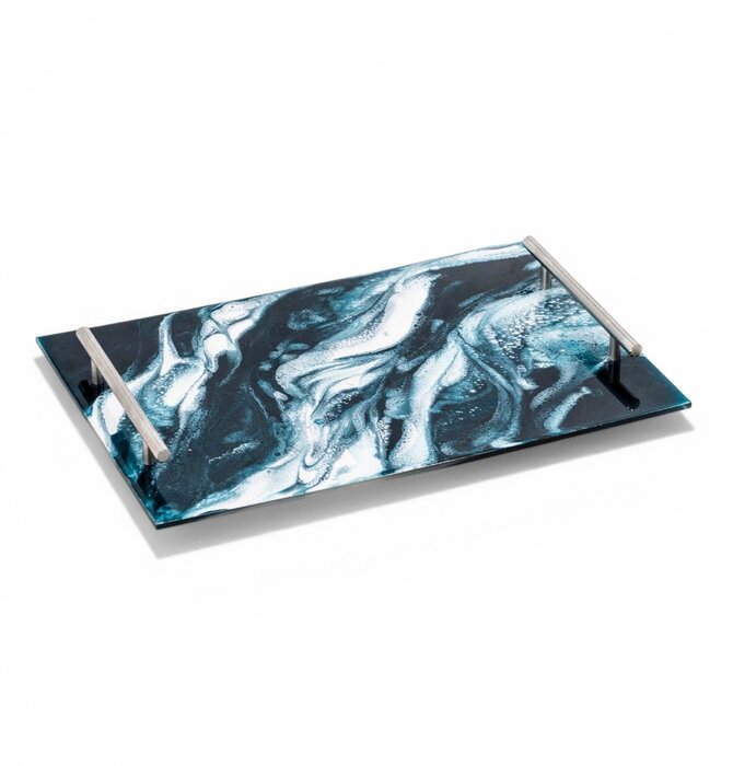 Serving Tray | Handled | Acrylic + Resin | Navy White Metallic