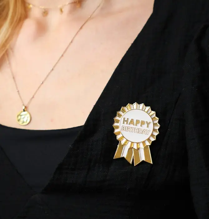 Pin Badge | Happy Birthday | Gold Enamel