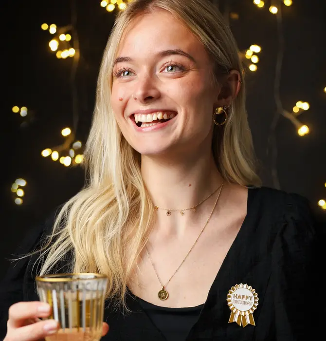 Pin Badge | Happy Birthday | Gold Enamel