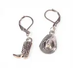 Earrings Hoops | Cowboy Boot & Hat | Antique Silver Plated