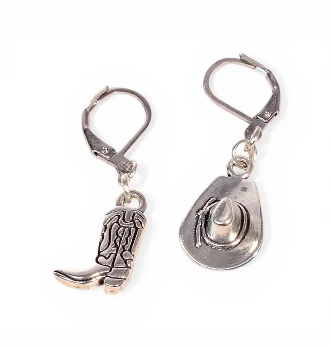 Earrings Hoops | Cowboy Boot & Hat | Antique Silver Plated