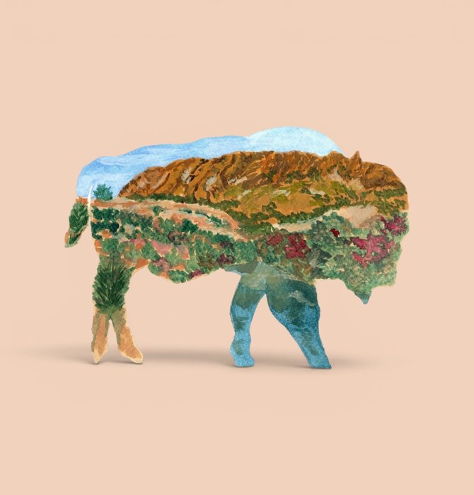 Art Print | 8x10 | Bison Outline/Wichita Mountains (Watercolor)