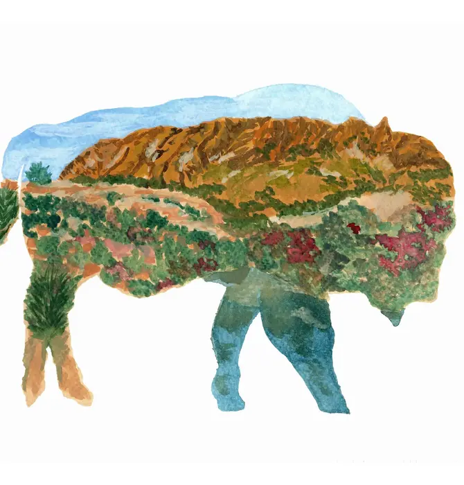 Art Print | 8x10 | Bison Outline/Wichita Mountains (Watercolor)