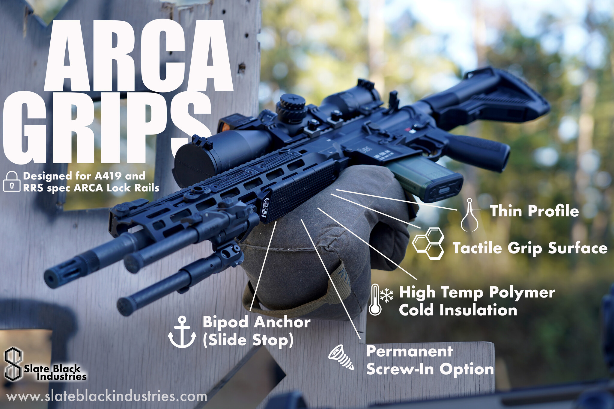 Slate Black Industries ARCA Grip (Precision Rifle - 4 pack)