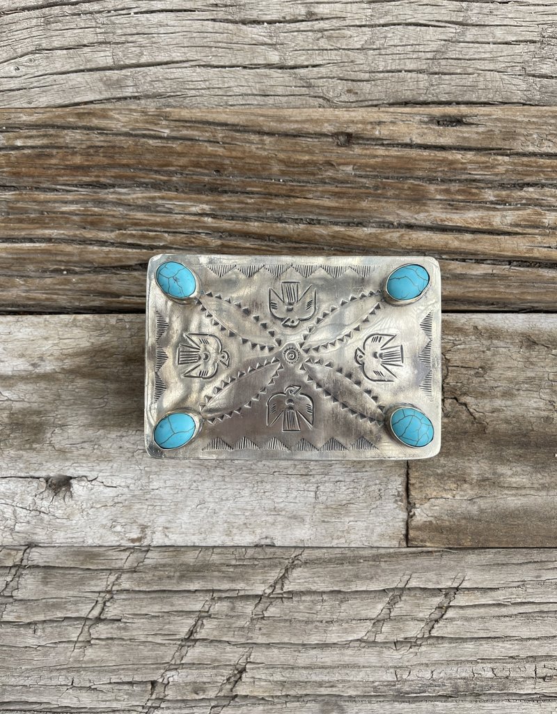 J. Alexander Stamped Repousse Box w/ Turquoise WJA-074