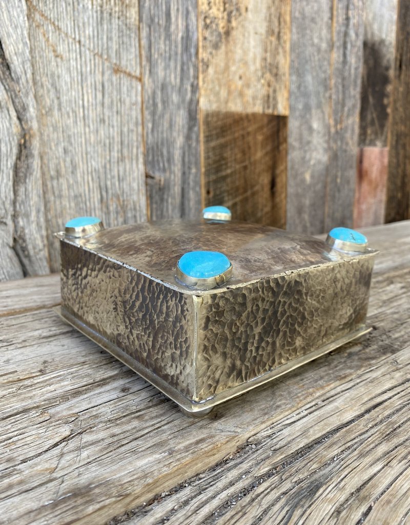 J. Alexander Silver 6X6 Dimpled Box w/ 4 Turquoise Stones WJA-075-T-SL