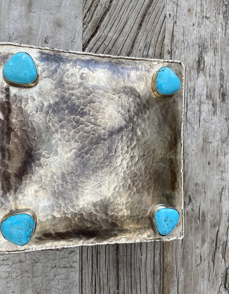 J. Alexander Silver 6X6 Dimpled Box w/ 4 Turquoise Stones WJA-075-T-SL *1
