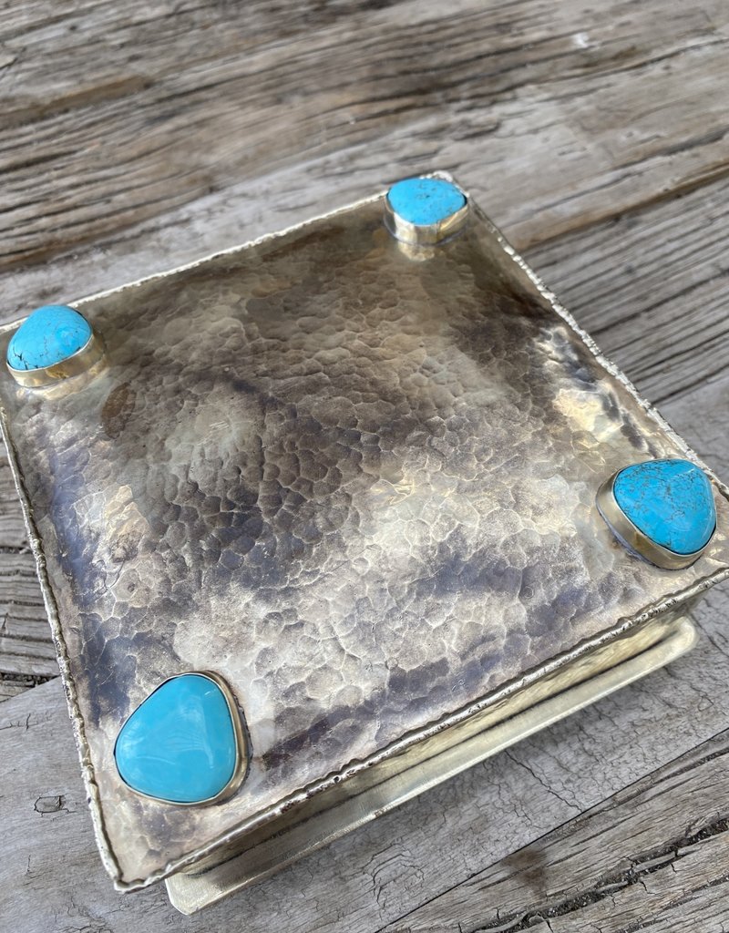 J. Alexander Silver 6X6 Dimpled Box w/ 4 Turquoise Stones WJA-075-T-SL *1