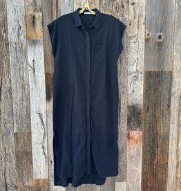 Stateside Stateside Linen S/S Maxi Shirt Dress 449-5209 Navy