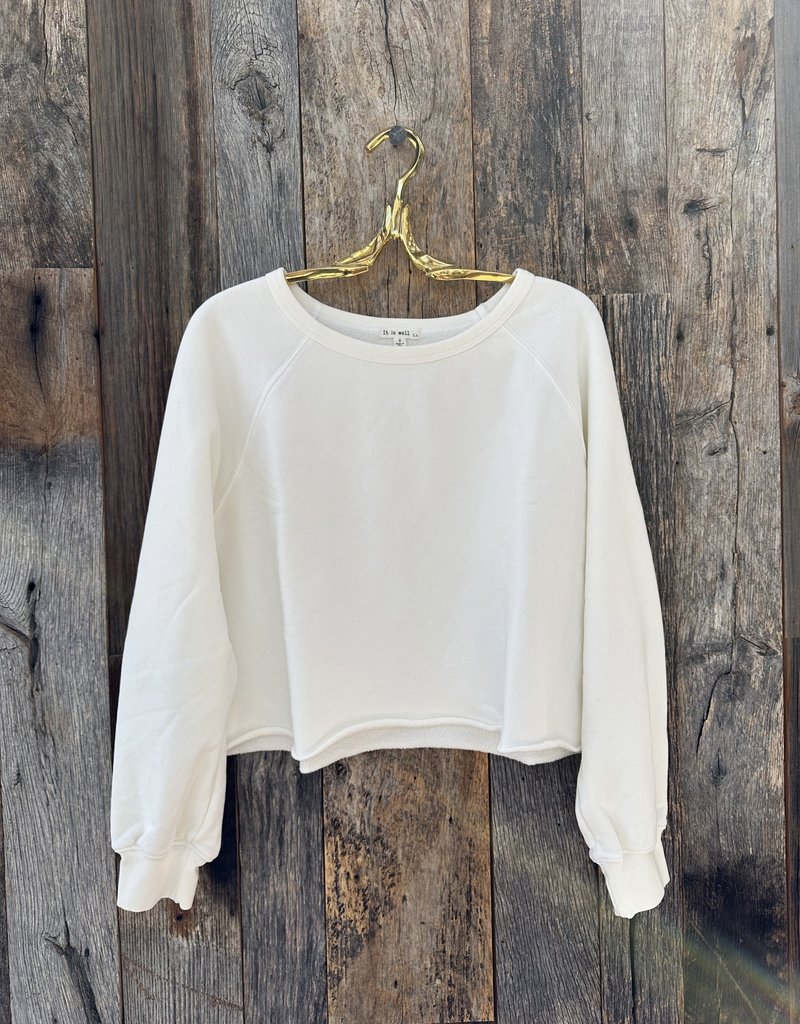 It Is Well Raw Edge Crop Sweatshirt Creme