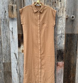 Stateside Stateside Linen S/S Maxi Shirt Dress 449-5209 Cafe