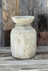 Homart Whitewash Carved Wood Pot Large