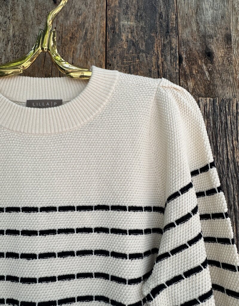 Lilla P Lilla P Full Sleeve Crewneck Sweater Ivory w/ Black Stripe