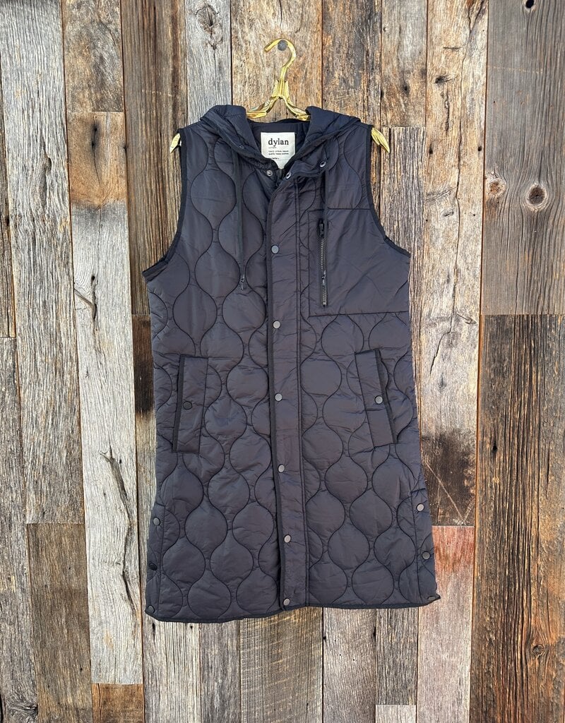 DYLAN Dylan Long Flight Puffer Vest Snap Closure Black - Island Farm