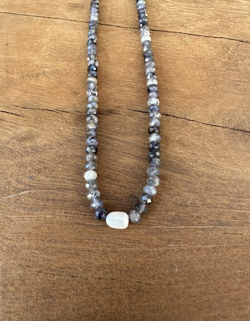 Radiant Malas Moonlight Intention Necklace Iolite w/ Pearl 17"