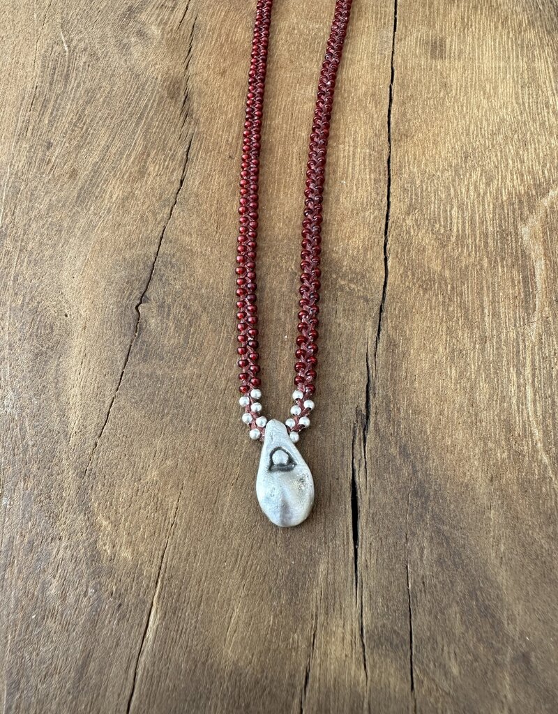 Minetta Design Garnet Colored Seed Beads W/ Moon Pendant