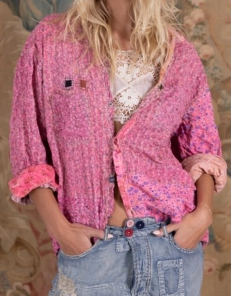 Magnolia Pearl Magnolia Pearl Quilted Floral Boyfriend Shirt Top 1760 La Tuna*