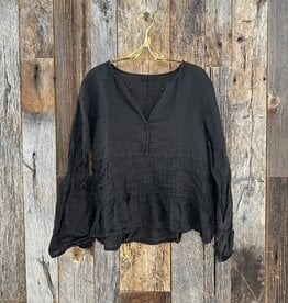 CP Shades CP Shades Alma V Neck Linen Top Black 1340-3