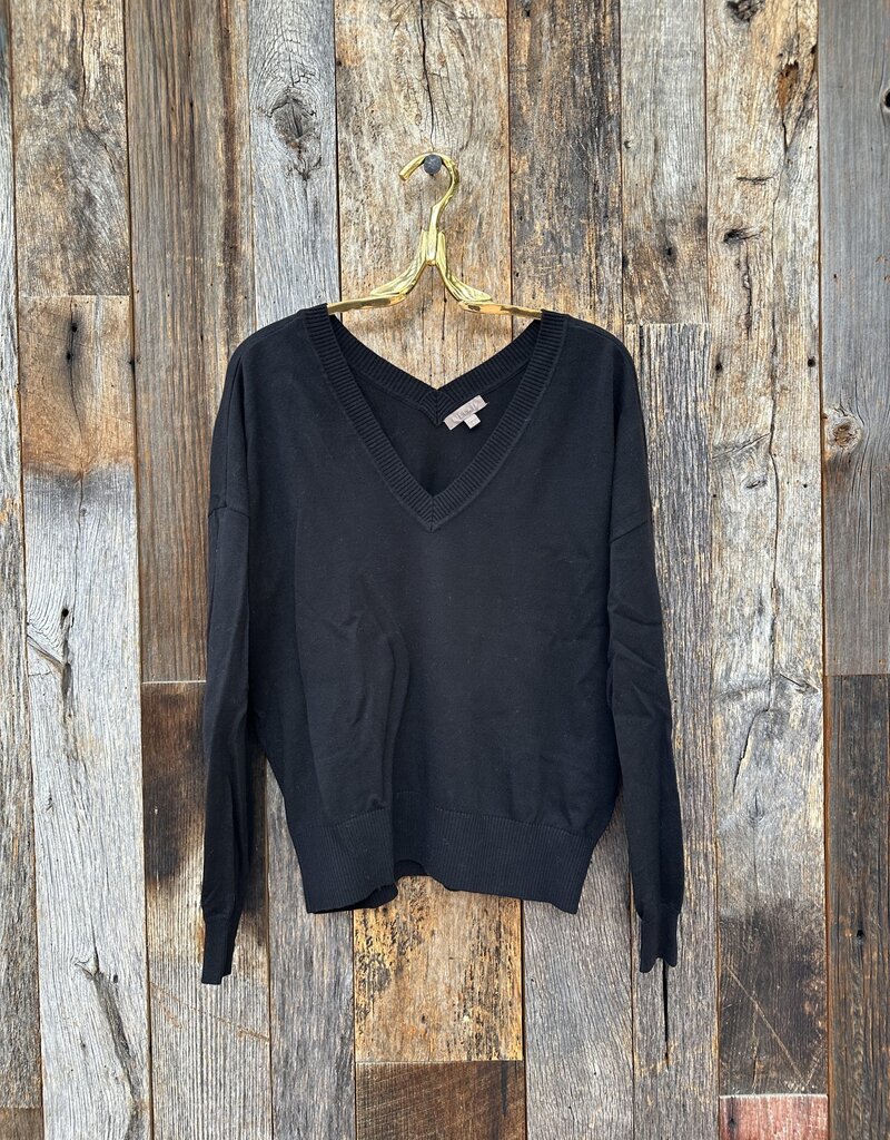 Lilla P Lilla P Easy Double V-Neck Sweater Black PA2265-BLA