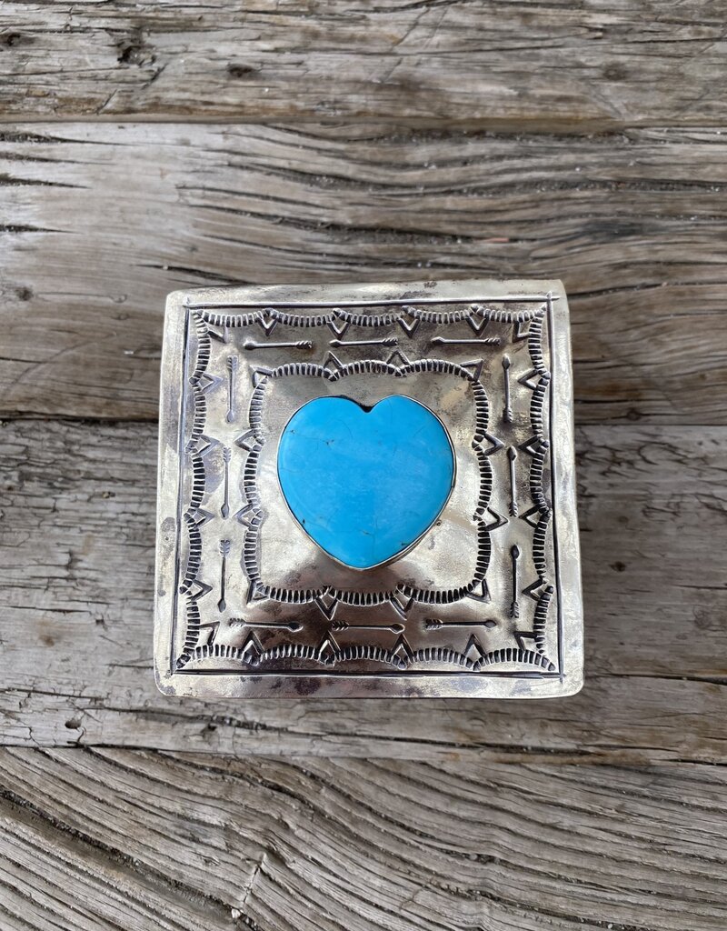 J Alexander Small Stamped Box w/ Turquoise Heart WJA-016-3-T