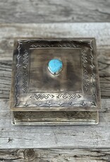 J Alexander Square Stamped Box w/ 1 Turquoise Stone WJA-078-1-T