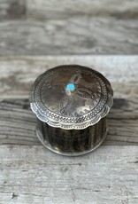 J Alexander Stamped Round Box w/ Turquoise and Lid WJA-093-T