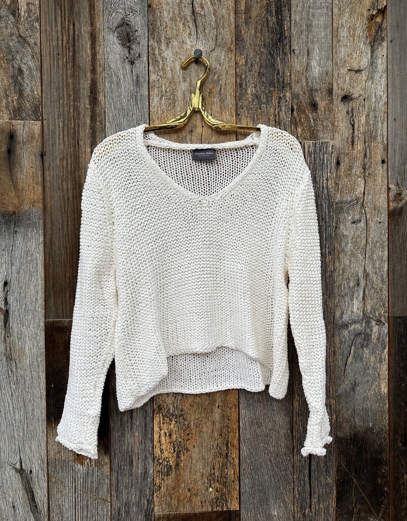 Wooden Ships Wooden Ships Cropped Maui V Cotton Sweater Breaker White