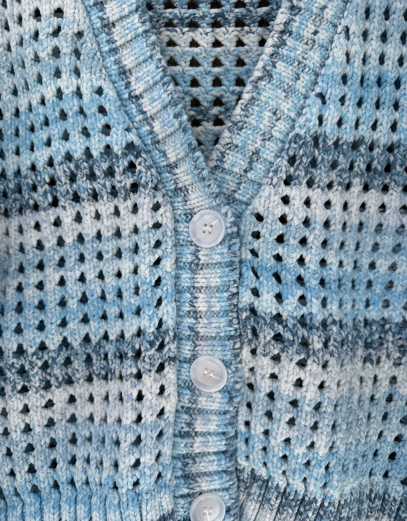 Sundry Boxy Crochet Cardigan Aqua Blue