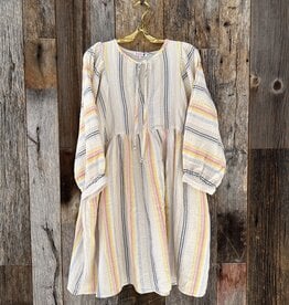 Sundry Midi Blouse Dress L/S Cream Stripe