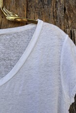 Milio Milano Milio Milano Linen Slub V-Neck S/S T-Shirt White