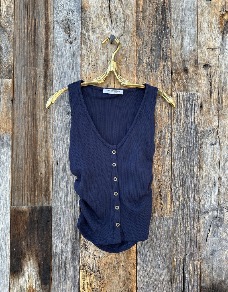 Project Social T Project Social T Button Front Textured Tank Navy