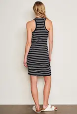 Sundry Racer Tank Dress Variegated Rib Stripe Deep Navy