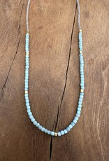 Debbie Fisher CLD72 clear seed, amazonite, GV,  GF clasp