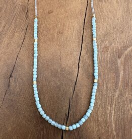 Debbie Fisher CLD72 clear seed, amazonite, GV,  GF clasp