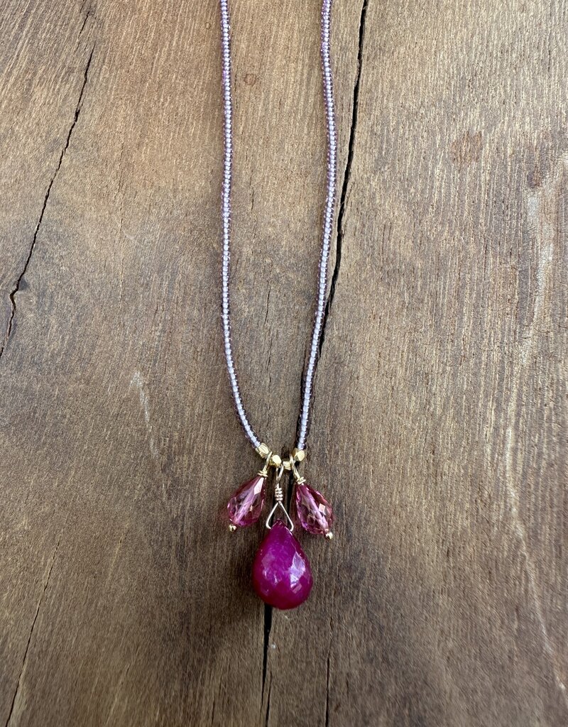 Debbie Fisher EVE62 pink topaz, ruby, seed, GF clasp