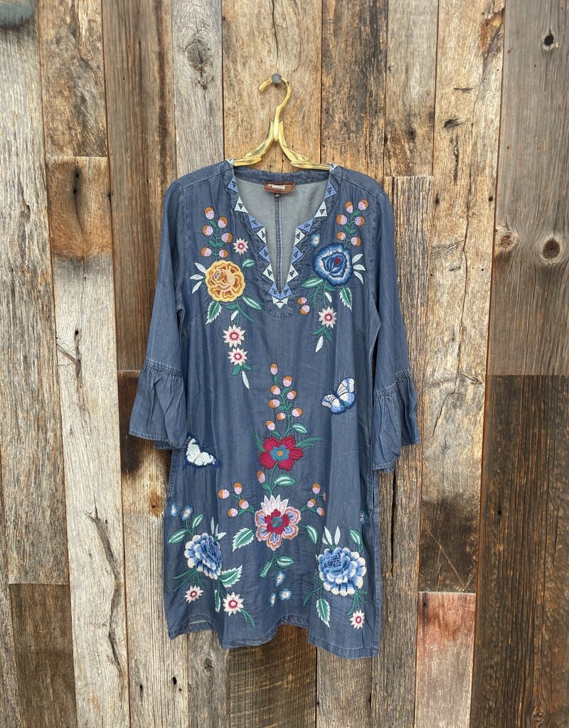 Johnny Was Johnny Was Ruffle Sleeve Dress Denim Blue