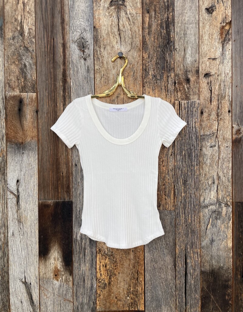 Project Social T Project Social T Julie Scoop Neck Sweater Rib Tee White