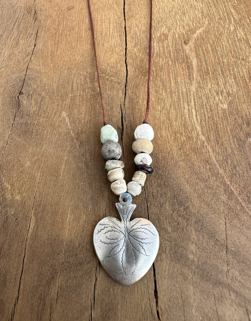 River Song Jewelry River Song Etched Heart W/ Ancient Stone Necklace