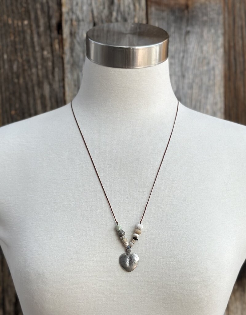 River Song Jewelry River Song Etched Heart W/ Ancient Stone Necklace
