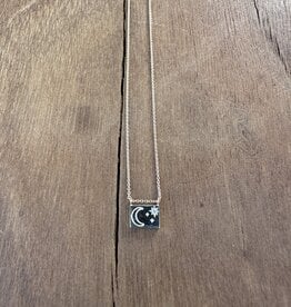 Aili Aili Moon & Stars 14K/Wt Diam 16" Postcard Necklace