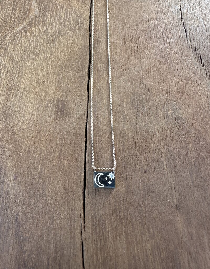 Aili Aili Moon & Stars 14K/Wt Diam 16" Postcard Necklace