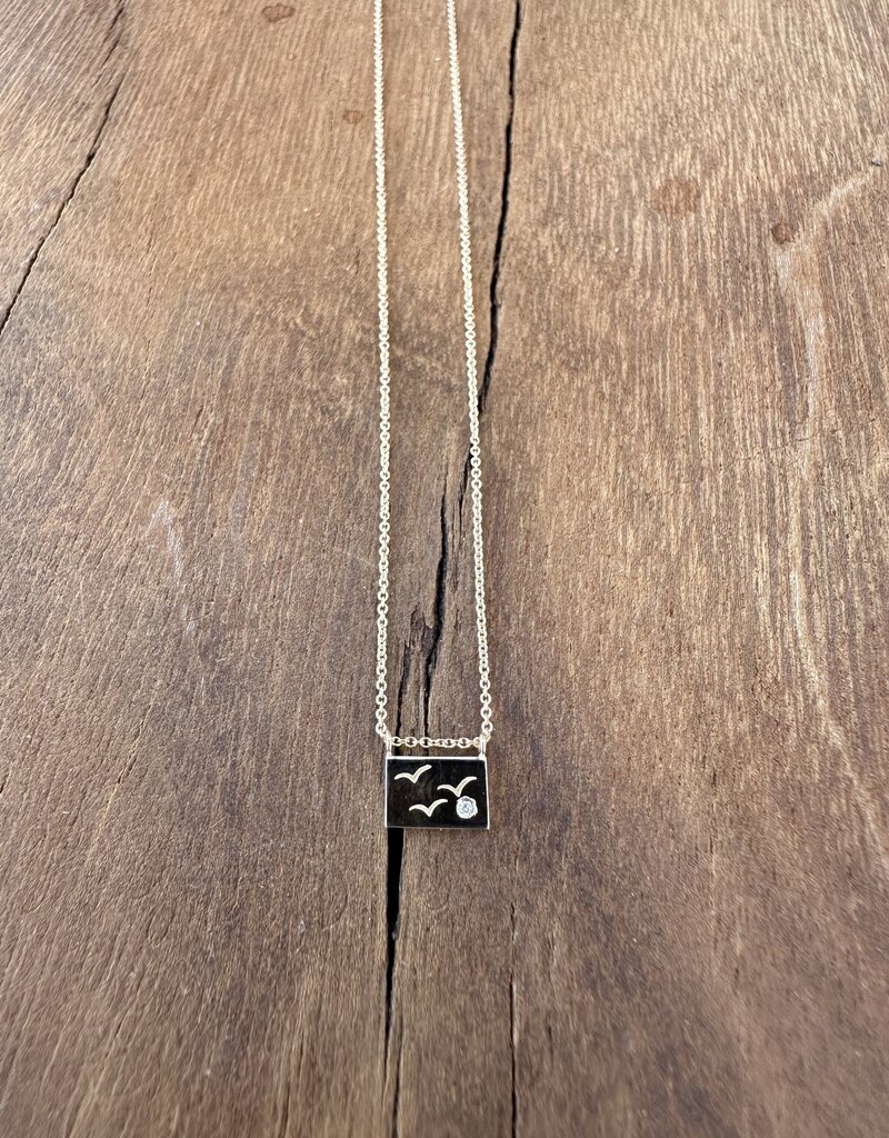 Aili Aili Birds 14K/Wt Diam 16" Postcard Necklace