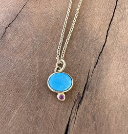 Robin M Designs Robin M 14K Turquoise & Ruby Necklace 18"