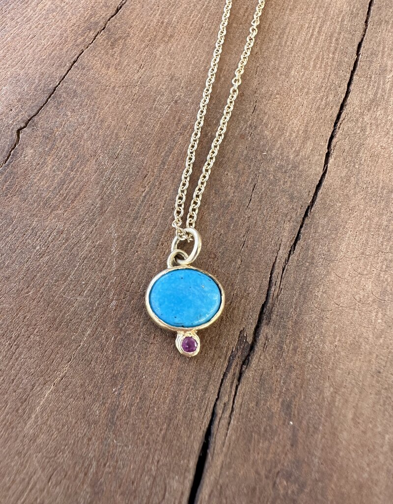 Robin M Designs Robin M 14K Turquoise & Ruby Necklace 18"