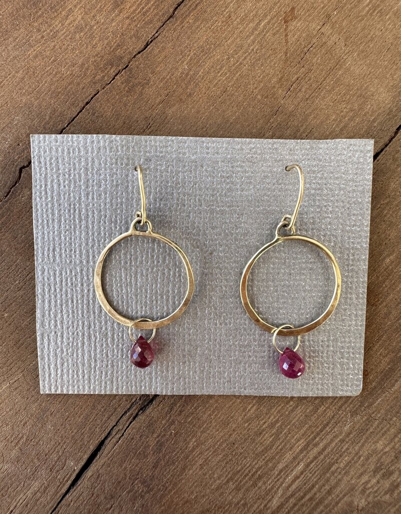 Robin M Designs Robin M 14K Ruby Hammered Hoop Drops