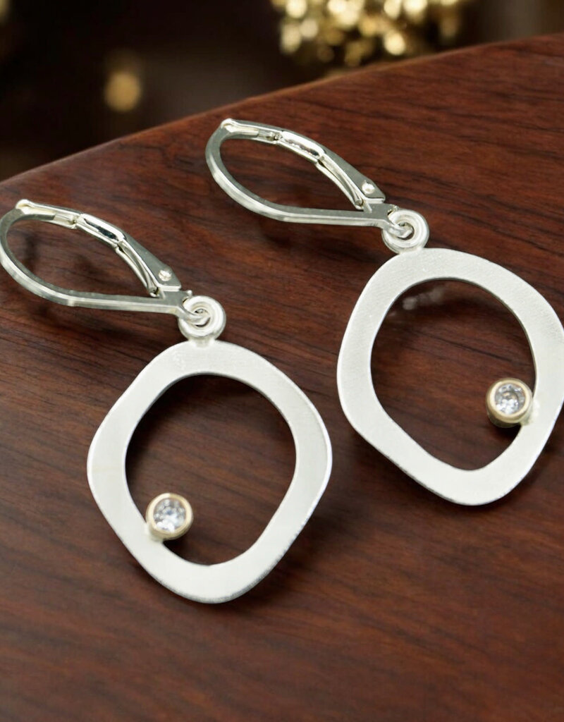 Ashton Handcrafted Jewelry Ashton Flat Circle Earrings SS Flat Circle w/ White Sapphires 14k